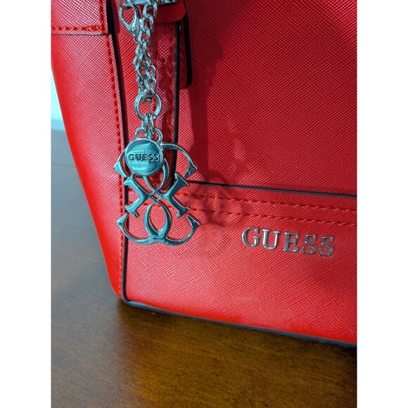 GUESS Mini Tote Satchel Handbag Bright Red Saffiano Charm Y2K EUC - Picture 8 of 8